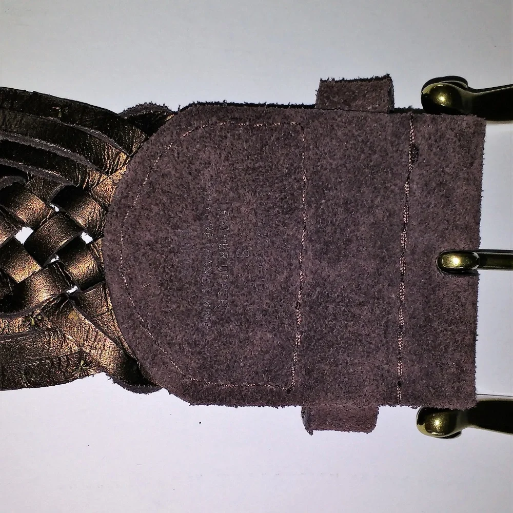 Coldwater Creek Brown Leather Braided Gold-Tone Metal Accented Wide Belt